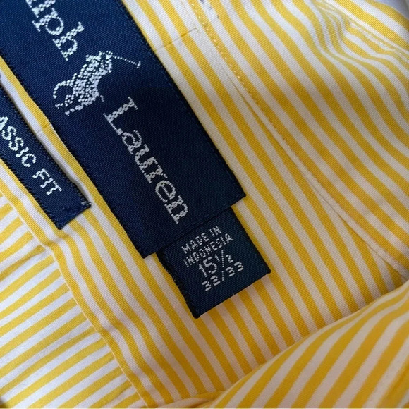 Ralph Lauren Blue Label Yellow Stripe Button Up Size 15.5 33/34 - Picture 4 of 9